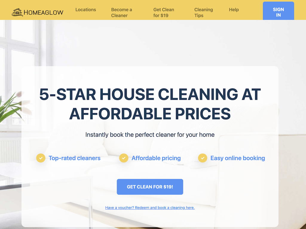 Captura de Imagen del Sitio Web de Limpieza de HomeaGlow